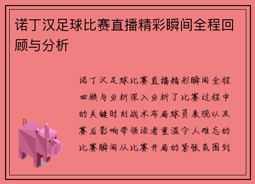 诺丁汉足球比赛直播精彩瞬间全程回顾与分析